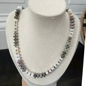 Second Bloom Studio Artisan Labradorite Moonstone Necklace 20.75" Gold C Clasp